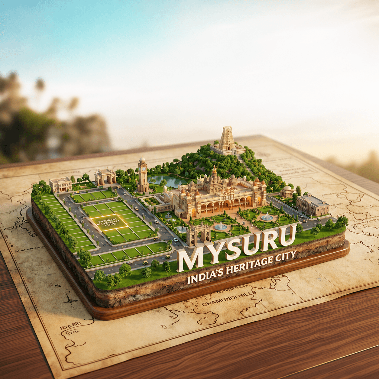 Miniature cityscape of Mysuru, India's heritage city